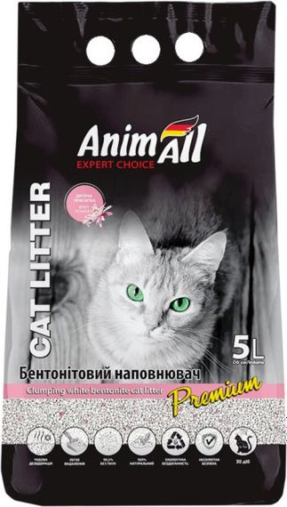 Наповнювач для котячого туалету AnimAll Бентонітовий грудкуючийся з ароматом дитячої пудри  10 л