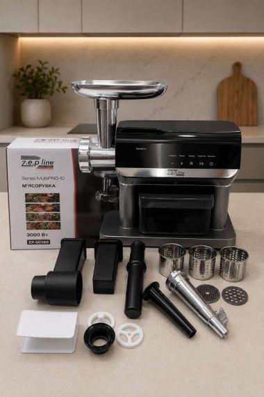 М'ясорубка із соковижималкою шнекової електрична Zepline ZP-00380 3000 Вт срібляста | Зображення 1