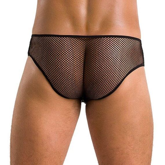 Чоловічі труси зі шнурівкою Passion Slip Richard S/M, чорні, екошкіра, сітка | Зображення 1