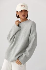 В’язаний однотонний джемпер вільного фасону - світло-сірий цвет, ONE SIZE (є розміри)