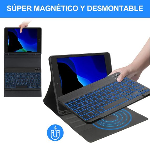 Чохол з Bluetooth-клавіатурою для iPad 10.2" 7 8 9 покоління, iPad Air 3 2019, iPad Pro 2017 10.5" з підсвіткою чорна іспанська | Зображення 3