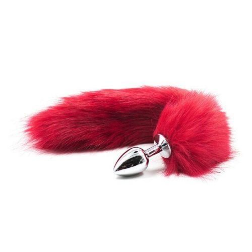 Анальная пробка S лисий хвост DS Fetish Anal plug S faux fur fox tail Red polyeste Sex Aura