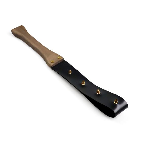 Ляскалка з шипами та дерев'яною ручкою Art of Sex - BDSM Strong, натуральна шкіра sexstyle