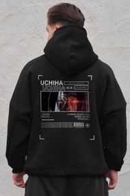 Оверсайз худі толстовка на флісі з капюшоном та принтом Without Uchiha Black
