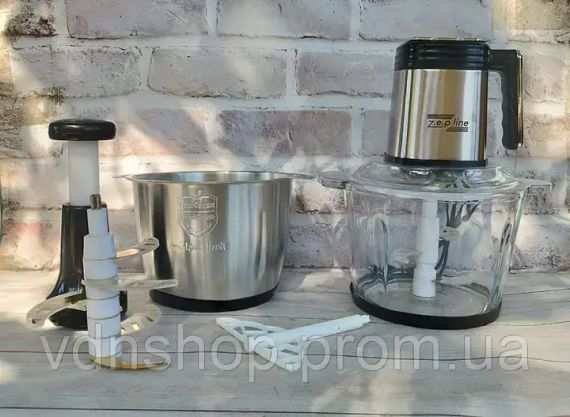 Измельчитель кухонный Zepline ZP-00219 комплект с 2 чашами стекло и металлическая 3.2 л чоппер 3000 Вт | Зображення 1