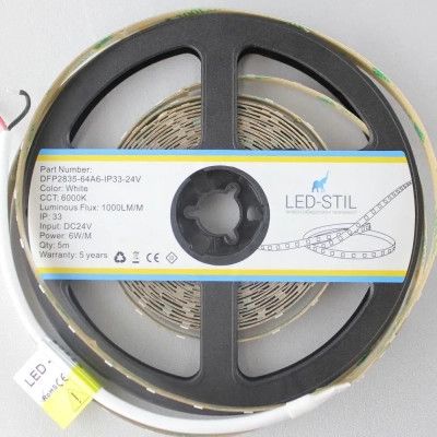 Светодиодная лента LED-STIL 6000K 6 Вт/м 2835 64 діода IP33 24 Вольта 1000 lm холодне світло | Зображення 3