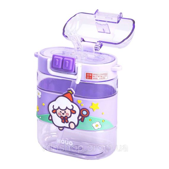 Пляшка для води дитяча з трубочкою та ремінцем 560 мл пляшечка для пиття в школу 15 см Фіолетова HP-14-36V | Зображення 4