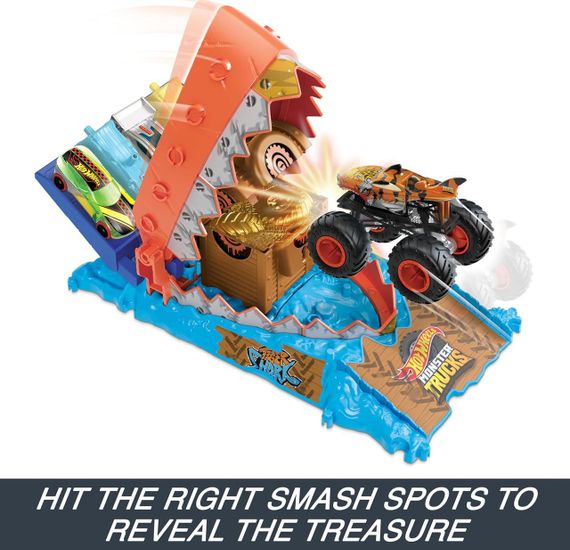 Трек Хот Вілс Монстр-трак Нищівники арени з тигровою акулою Hot Wheels Monster Trucks Arena Smashers Treasure Chomp Challenge | Зображення 2