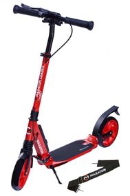 Самокат Maraton LEADER 200 мм — Двухколесный самокат для взрослых и детей с ручным тормозом и антилюфт зажимом Красный