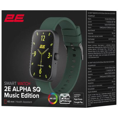 Смарт-часы 2E Alpha SQ Music Edition 46mm Black-Green (2E-CWW40BKGN) | Зображення 8