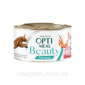 Влажный корм для котов OptiMeal Beauty Fitness с полосатым тунцем и креветками в соусе 70 г B2782301