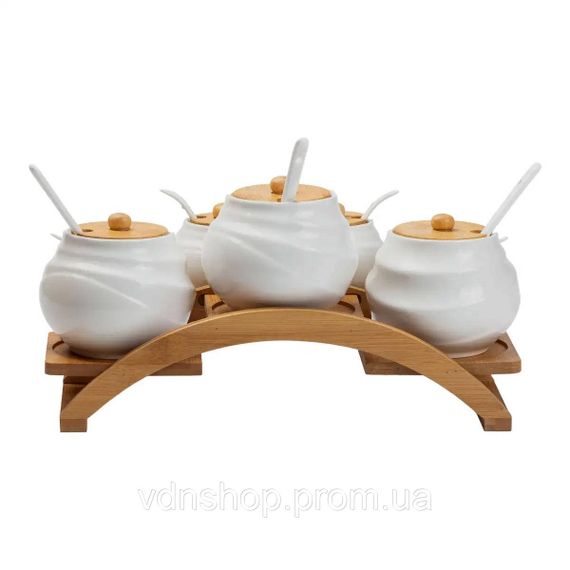 Банки для сыпучих продуктов 7 штук по 200 мл и 500 мл на бамбуковой подставке HP1231 | Зображення 3