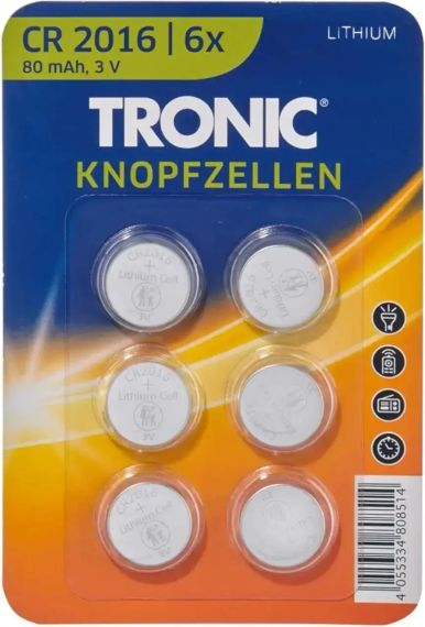 Батарейка Tronic літієва CR2016 блістер 6 шт
