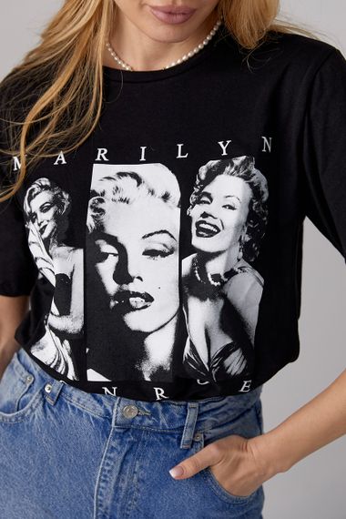 Трикотажная футболка с принтом Marilyn Monroe - черный цвет, XS (есть размеры) | Зображення 3