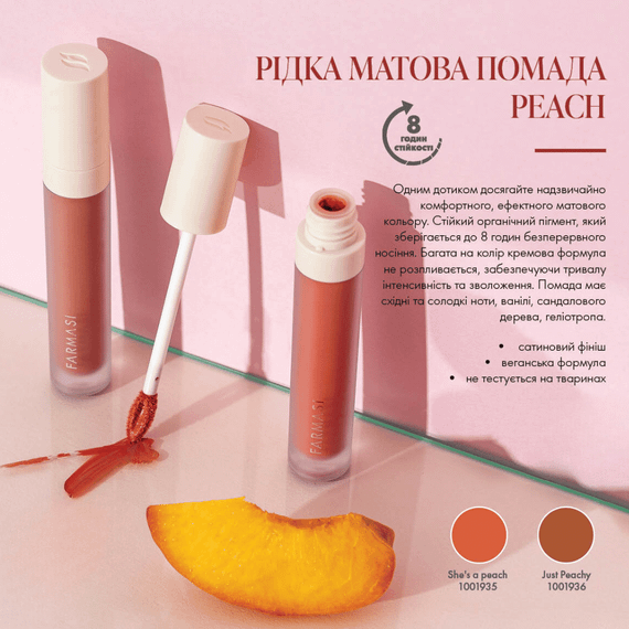 Рідка Матова Помада Farmasi Just Peachy 4 г | Зображення 3