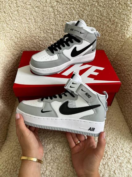 Женские кроссовки N-ike Air Force Mid Utility White Gray | Зображення 9