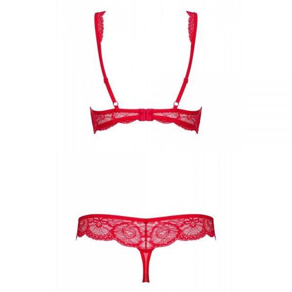 Комплект красного кружевного белья Obsessive 853-SET-3 с бежевыми вставками, S/M sexstyle | Зображення 3