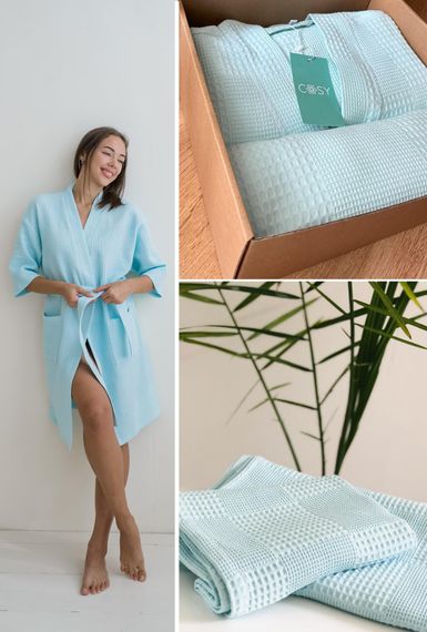 Жіночий Подарунковий набір Мозаїка ментол (халат+рушник)