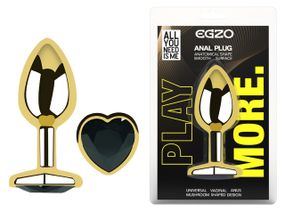 Анальная пробка с кристаллом EGZO - Gold Heart Plug Black size M Sex Aura
