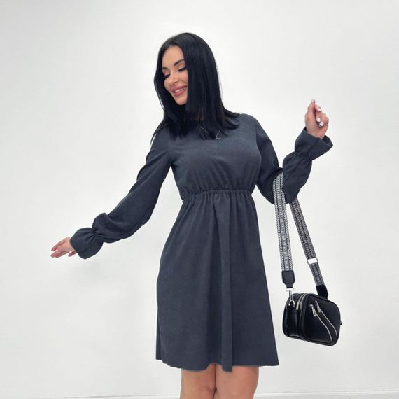 Женское модное вельветовое платье с завышенной талией GF08574 цвет темно-серый, размер 50/52