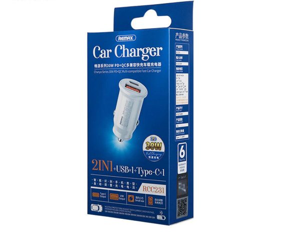 Автомобильное зарядное устройство Remax RCC231 USB-QC3.0 PD3.0 Type-C (4.5A/30W) - Black | Зображення 3