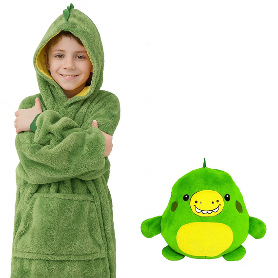 Детский плед-толстовка Huggle Hoodie «Лесное приключение» (зелёный) — уютный плед-худи 3 в 1 для игр и отдыха | Зображення 1