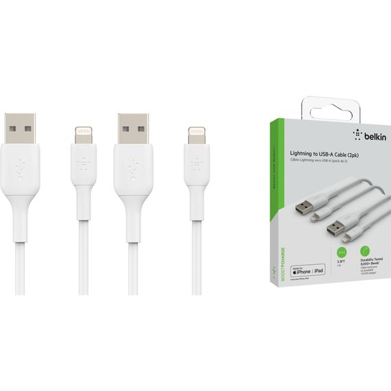 Дата кабель USB 2.0 AM to Lightning 1.0m 12W PVC (2 Pack) White Belkin (CAA001BT1MWH2PK) | Зображення 5
