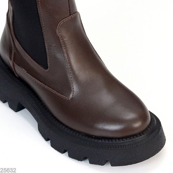 Зручні шкіряні шоколадні зимові черевики челсі з еластичною вставкою | Зображення 1