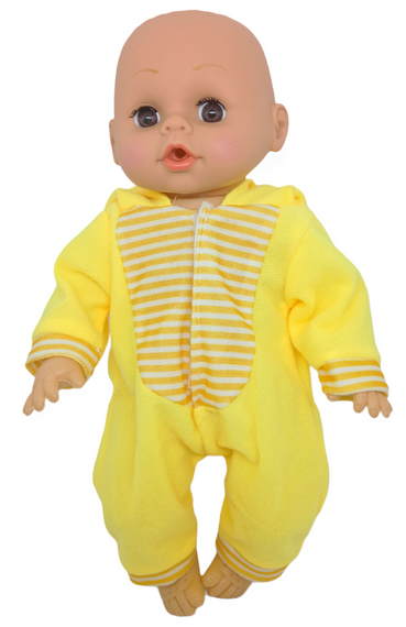 Пупс лялька розмовляє плаче сміється в костюмі каченя 29.5 см Little baby з пляшечкою | Зображення 4