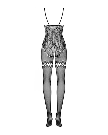 Бодістокінг Obsessive Bodystocking F213 S/M/L, імітація мереживного боді та резинки для панчіх | Зображення 5