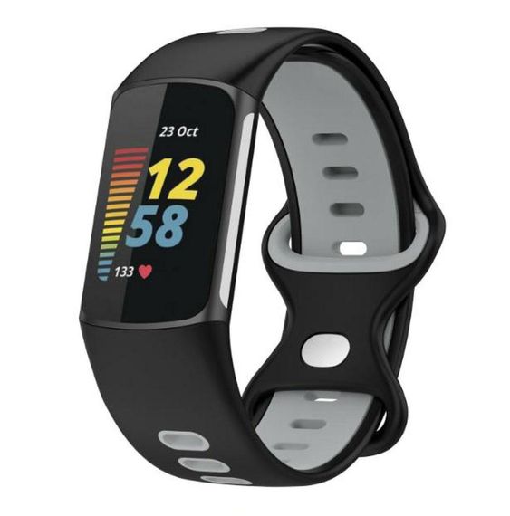 Силиконовый ремешок Primolux Sport для фитнес браслета Fitbit Charge 5 / Charge 6 - Black&Grey / размер М | Зображення 2