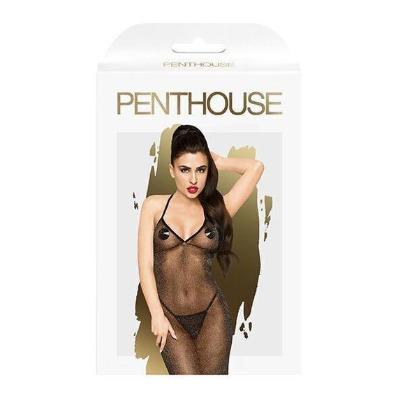 Платье в пол с люрексовой ниткой и стрингами Penthouse - Love on Fire Black S/M sexstyle | Зображення 2
