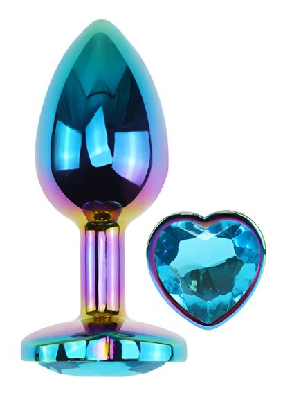 Анальна пробка з кристалом EGZO - Multicolor Heart Plug Aqua size M Sex Aura | Зображення 1