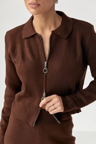 В'язаний трикотажний костюм з коротким кардиганом - коричневий цвет, ONE SIZE (є розміри) | Зображення 3