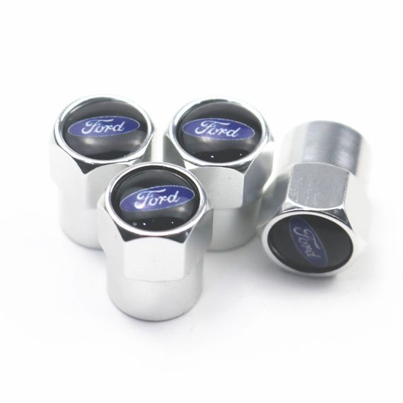 Защитные металлические колпачки Primo на ниппель, золотник автомобильных колес с логотипом Ford - Silver