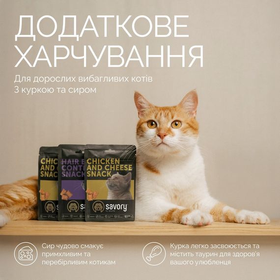 Хрустящие лакомства Savory Cats Snacks Pillows Gourmand with Chicken and Cheese для для взрослых привередливых котов, подушечки с курицей и сыром, 180 г | Зображення 2