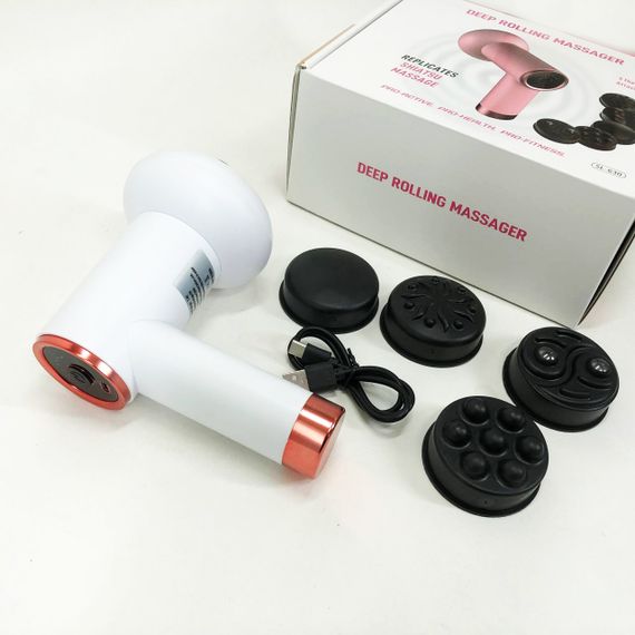 Масажер антицелюлітний для тіла рук та ніг 4 насадки 6 швидкостей Deep Rolling Massager. Колір: білий | Зображення 7