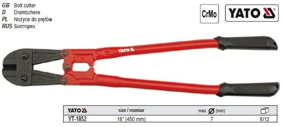 Ножиці метал ножиці до дроту l=450мм max Ø=7мм CrMo YATO-1852