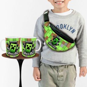 Набор: детская сумка-бананка+кружка Майнкрафт Крипер "Minecraft" 32х15см,бананка мальчику через плечо (00934)