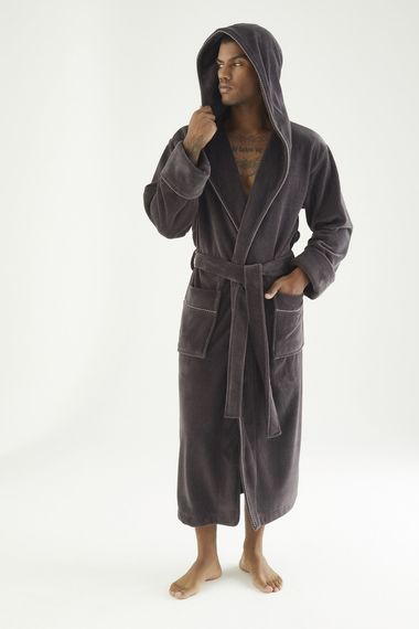 Чоловічий велюровий халат Nusa 7230 з капюшоном, коричневий M | Зображення 4