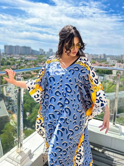 Розкішна шовкова довга леопардова сукня-туніка PLUS SIZE
