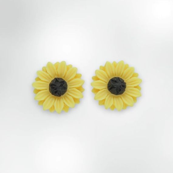 Чарівні дитячі сережки кліпси для дівчаток Liresmina Jewelry «Соняшник» у жовто-чорному кольорі 1.5 см