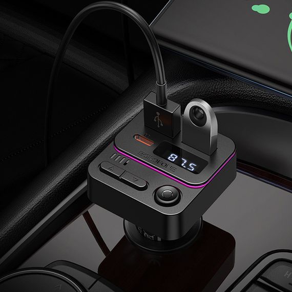 АЗУ FM модулятор Borofone BC60 Hero 35W (2USB-A/1C) Black | Зображення 7