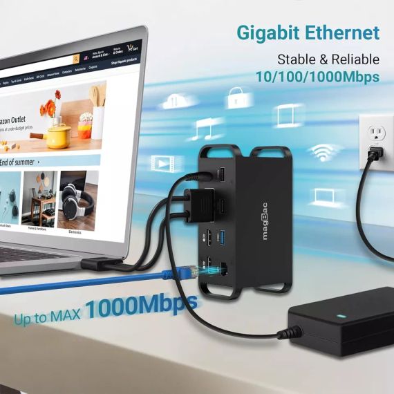 MagBac USB C Docking Station Dual Monitor — универсальная док-станция для ноутбуков с поддержкой подключения трех мониторов в формате 4K и 15 портами. | Зображення 4