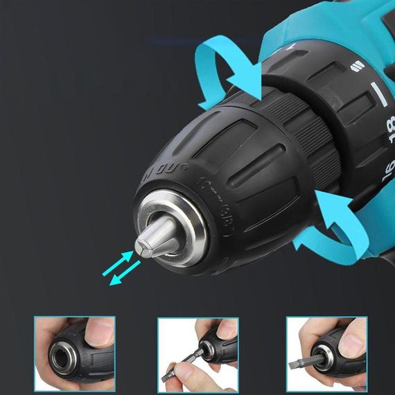 Акумуляторний шуруповерт з набором біт та свердел + 2 акумулятори 24V / Міні дриль-шуруповерт в пластиковому кейсі | Зображення 1