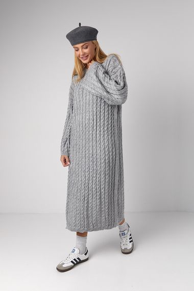 В'язана сукня міді з візерунками із косичок - сірий цвет, ONE SIZE (є розміри) | Зображення 2