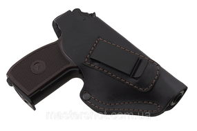 Кобура ПМ поясная  скрытого внутрибрючного ношения не формованная с клипсой кожа чёрная MS