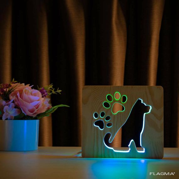 Светильник ночник ArtEco Light из дерева LED "Собака и следы" с пультом и регулировкой... | Зображення 3