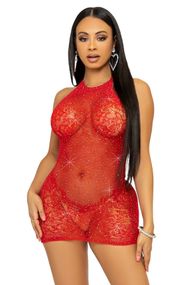 Ажурна міні-сукня зі стразами Leg Avenue Rhinestone halter mini dress, Червоний, День закоханих, One Size, ONE SIZE