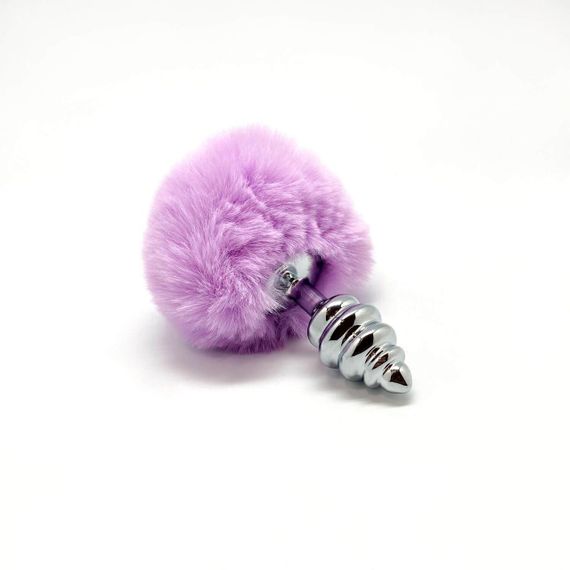 Металлическая анальная пробка Кроличий хвостик Alive Fluffy Twist Plug S Purple, диаметр 2,9 см sexstyle | Зображення 2
